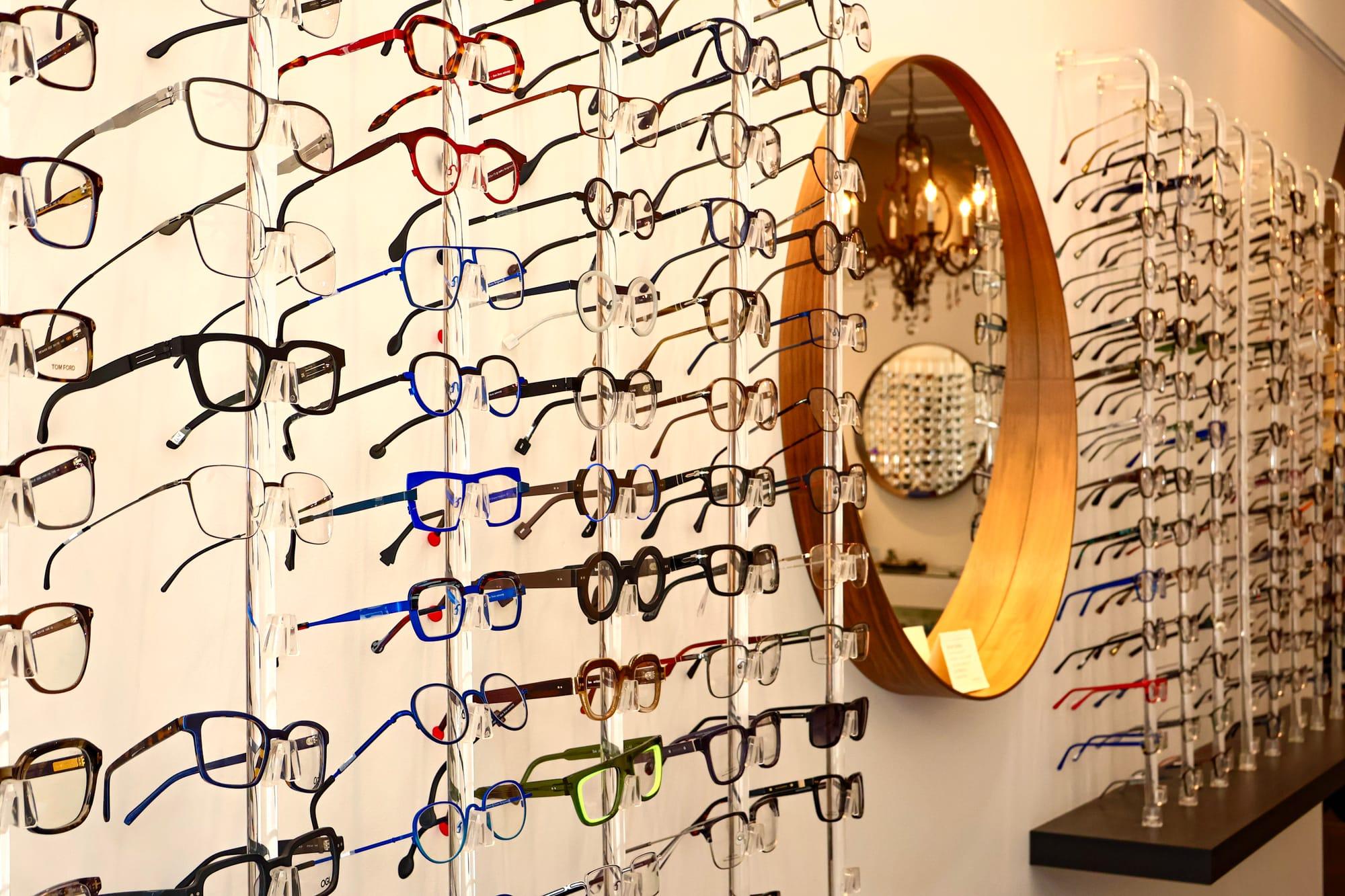 Curated eyewear displayed at Boardwalk Eye Care